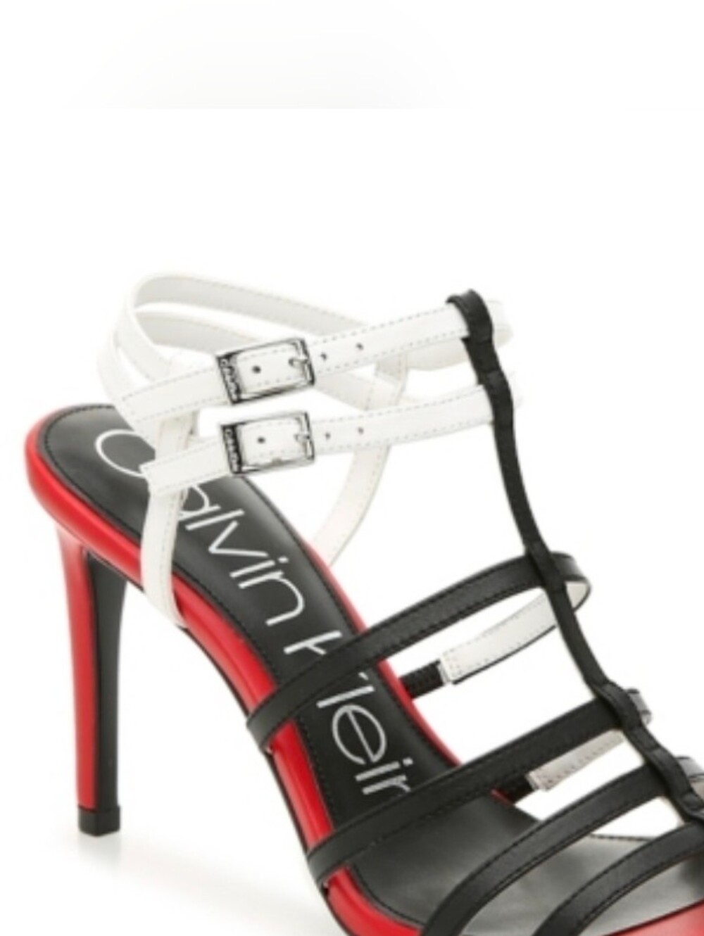 Calvin Klein Red & Black Strappy Sandals with White Ankle Straps